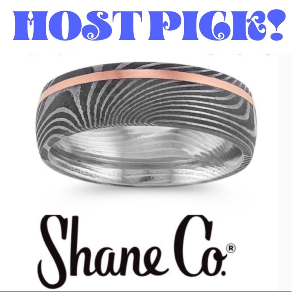 SHANE CO Wedding Band Damascus Steel Rose Gold